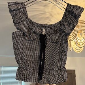 Zara Black-and-White Gingham Ruffle Camisole